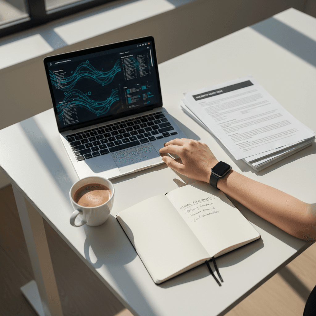 Professional reviewing detailed security assessment reports